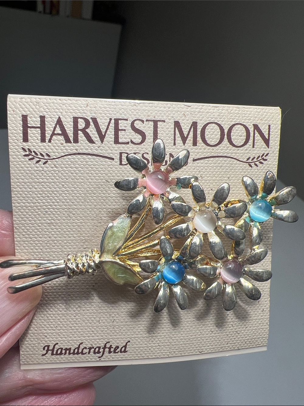 Harvest Moon Multicolor Floral Bouquet Brooch - Handcrafted- Vintage Estate